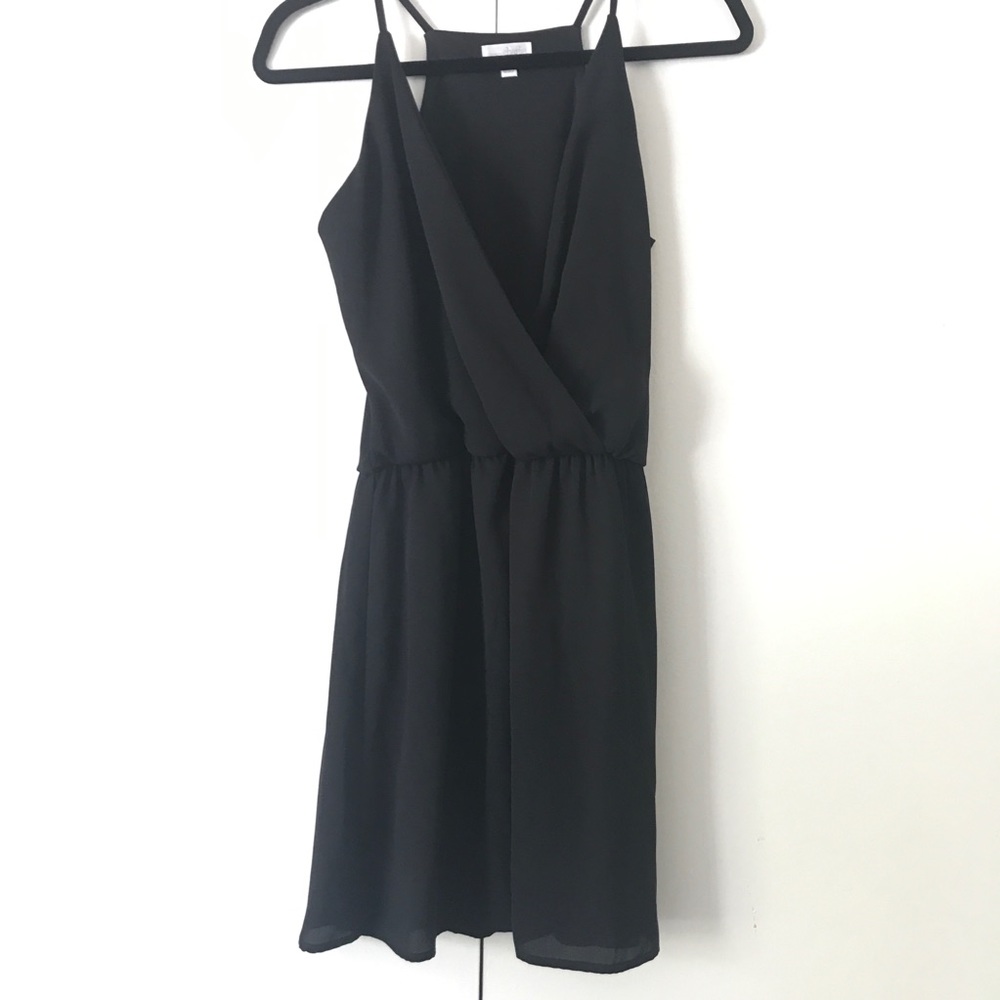 Surplice front black dress